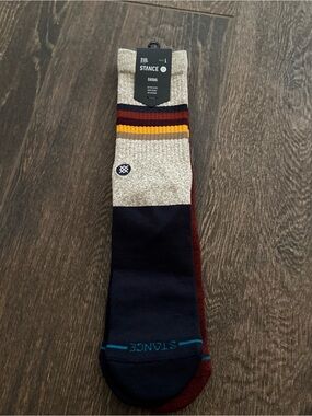 Stance Men's Casual Crew Socks - Navy, Beige, Maroon & Gold Stripes